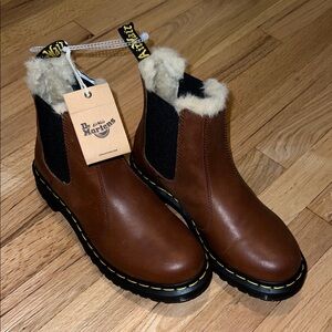Dr. Martens Brown Leather Boots with Faux Fur